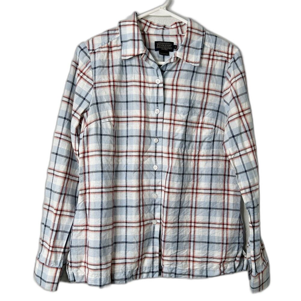 Pendleton Plaid Shirt Linen Cotton Button Up Long Sleeve Cabincore Small